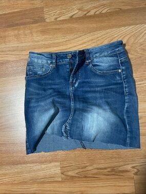 Women’s Blue Denim Mini Skirt with Raw Hem